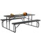 Outdoor Foldable Woodgrain Picnic Table Set with Metal Frame 6 Ft. Black
